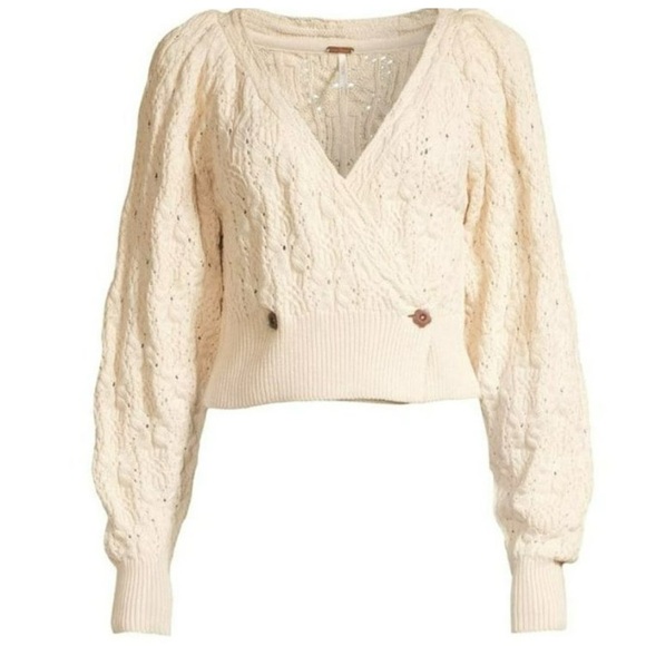 Free People Olive You Butterfly-Knit Faux Wrap Cardigan in Macadamia - Picture 10 of 11